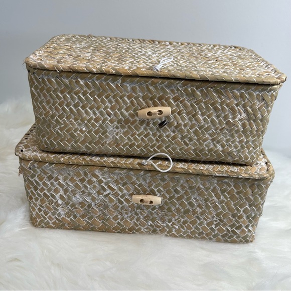 Brand New 2pcs Seagrass Storage Basket Set, Shelf Basket/White - Picture 9 of 11